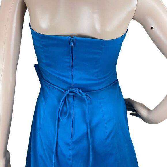 Teeze Me Women's Teal Strapless Sweetheart Neck Bow Pleated Mini Dress Size 5 - Picture 8 of 9